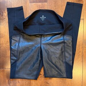 Athleta Black Faux-Leather Panel High-Rise Leggings